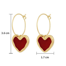 Korean Style 925 Silver Needles Love Heart Ear Studs for Women Pearl Red Heart Vintage Drop Earrings Enamel Metal Gifts Jewelry