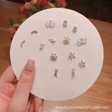 7Pair/Set Gold Silver Color Stud Set Fashion Shining Zircon Snowflake Star Stud Earrings Women Simple Delicate Earrings Jewelry