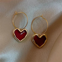 Korean Style 925 Silver Needles Love Heart Ear Studs for Women Pearl Red Heart Vintage Drop Earrings Enamel Metal Gifts Jewelry