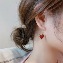 Korean Style 925 Silver Needles Love Heart Ear Studs for Women Pearl Red Heart Vintage Drop Earrings Enamel Metal Gifts Jewelry