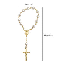 Catholic Cross Finger Chain Mini Rosary Finger Baptism Rosaries Faux Pearls Bracelet for Baptism Favors Christening
