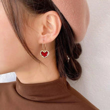 Korean Style 925 Silver Needles Love Heart Ear Studs for Women Pearl Red Heart Vintage Drop Earrings Enamel Metal Gifts Jewelry