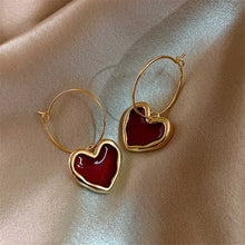 Korean Style 925 Silver Needles Love Heart Ear Studs for Women Pearl Red Heart Vintage Drop Earrings Enamel Metal Gifts Jewelry